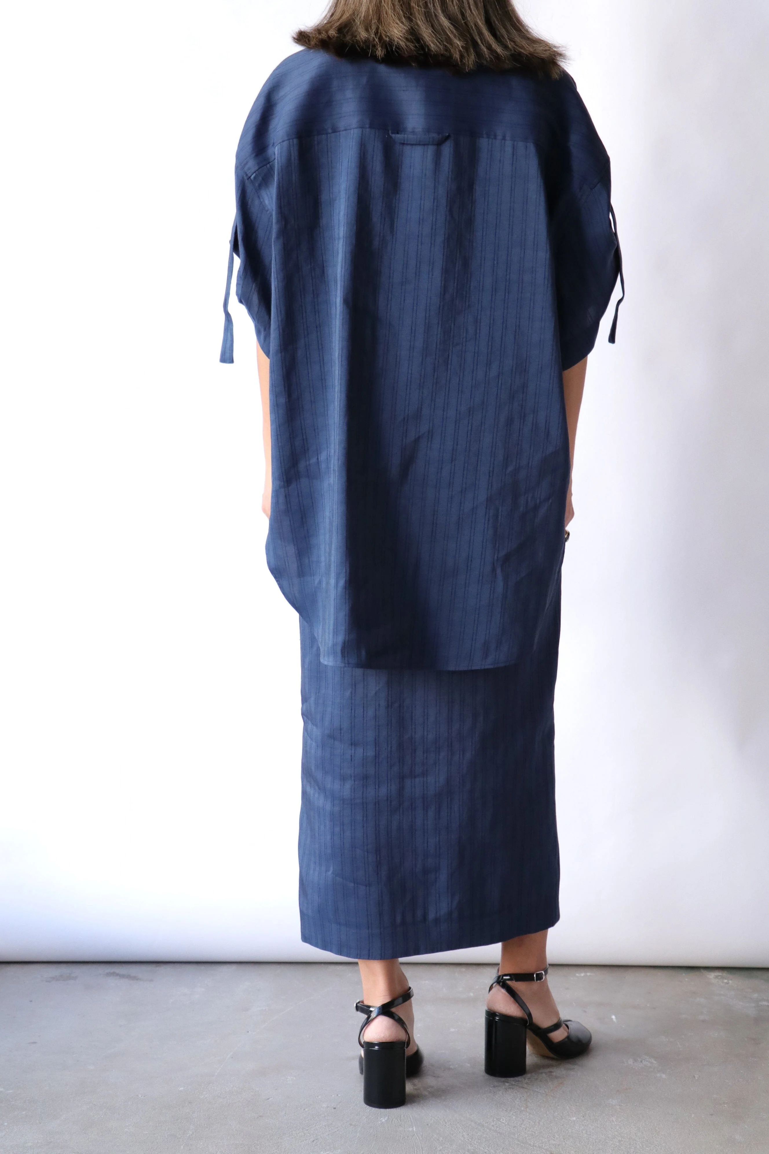 Gauchere Short Sleeve Oversized Shirt in Striped Blue - Image 4