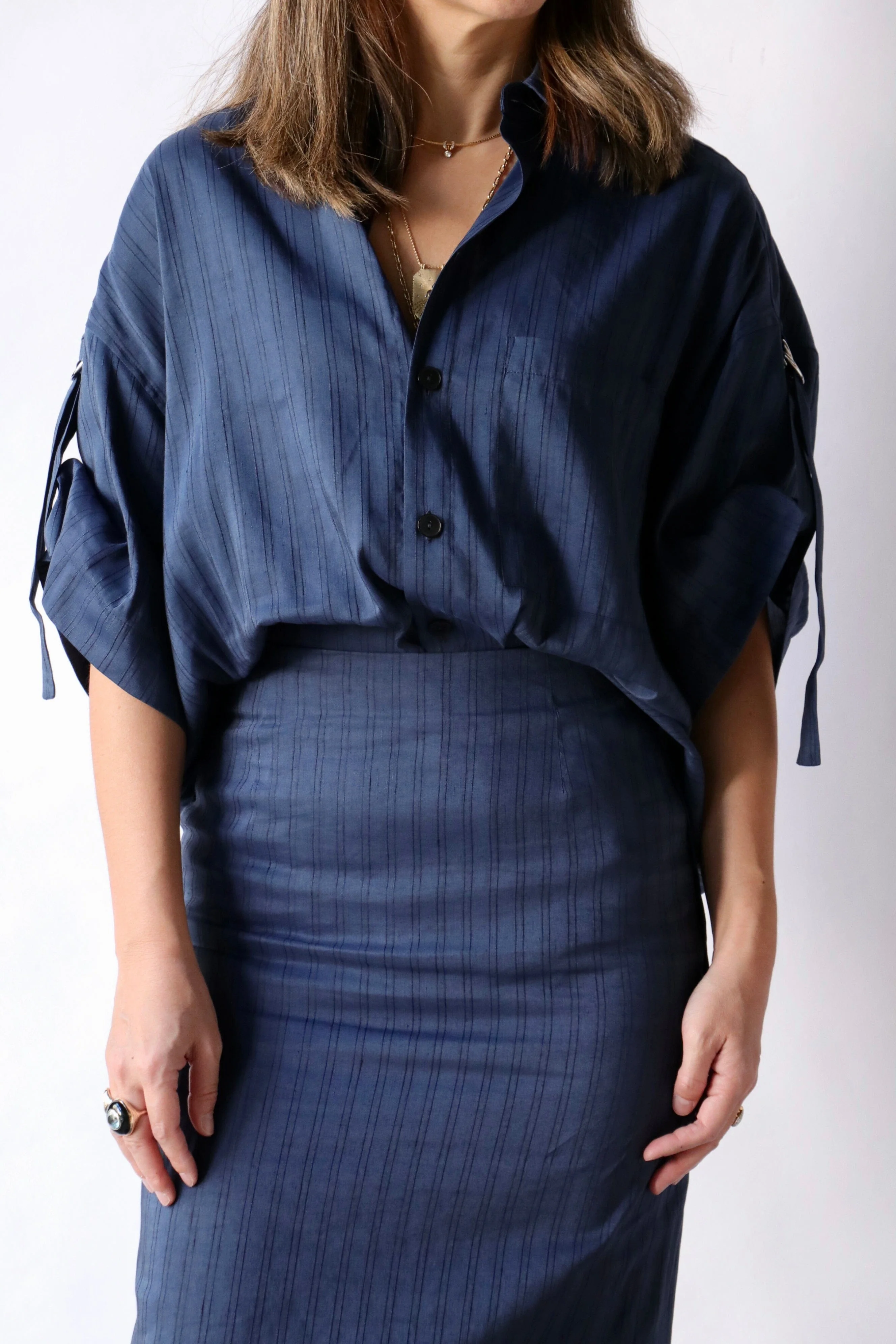 Gauchere Short Sleeve Oversized Shirt in Striped Blue - Image 5