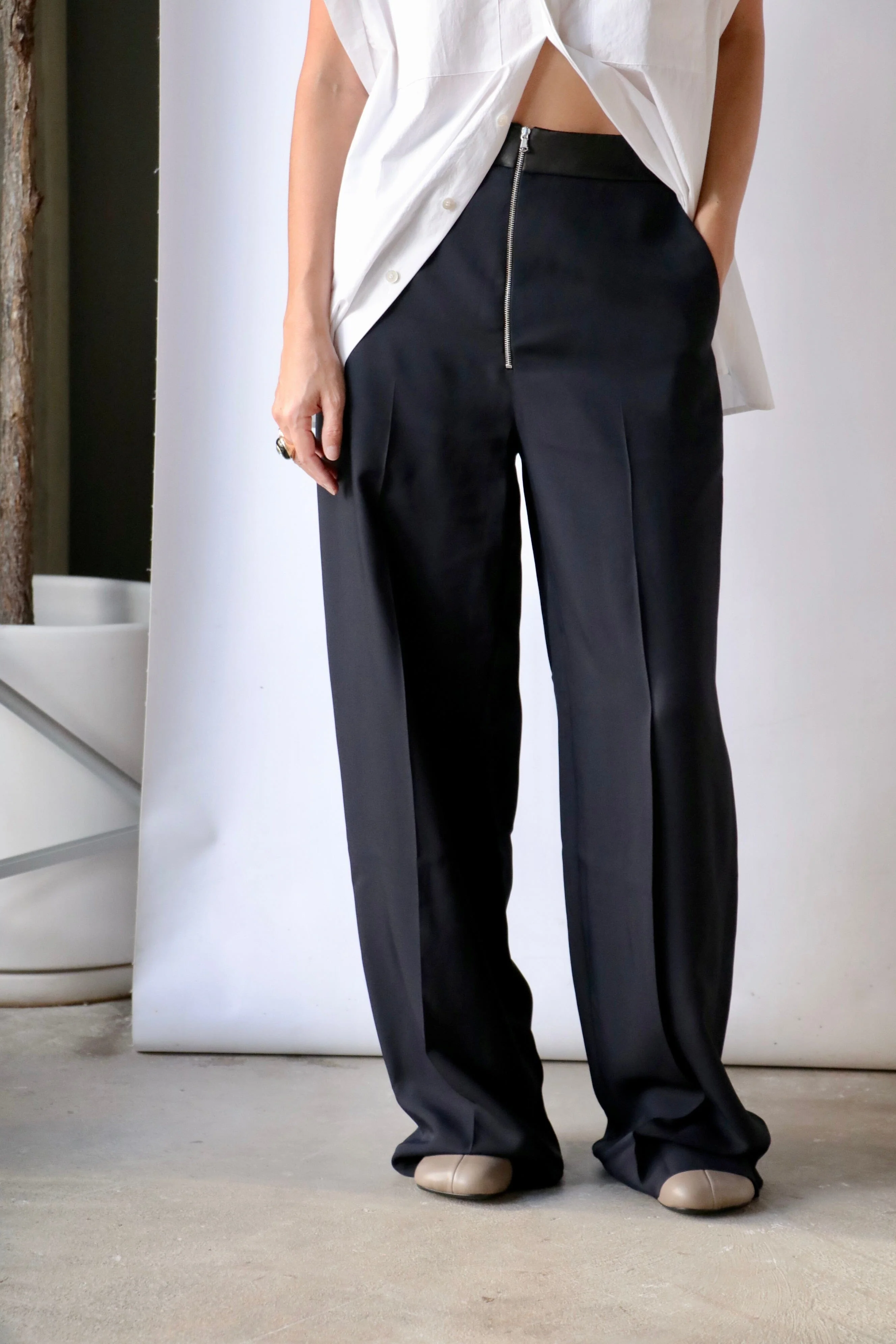 Gauchere  Zip Front Trousers in Midnight/Black - Image 6