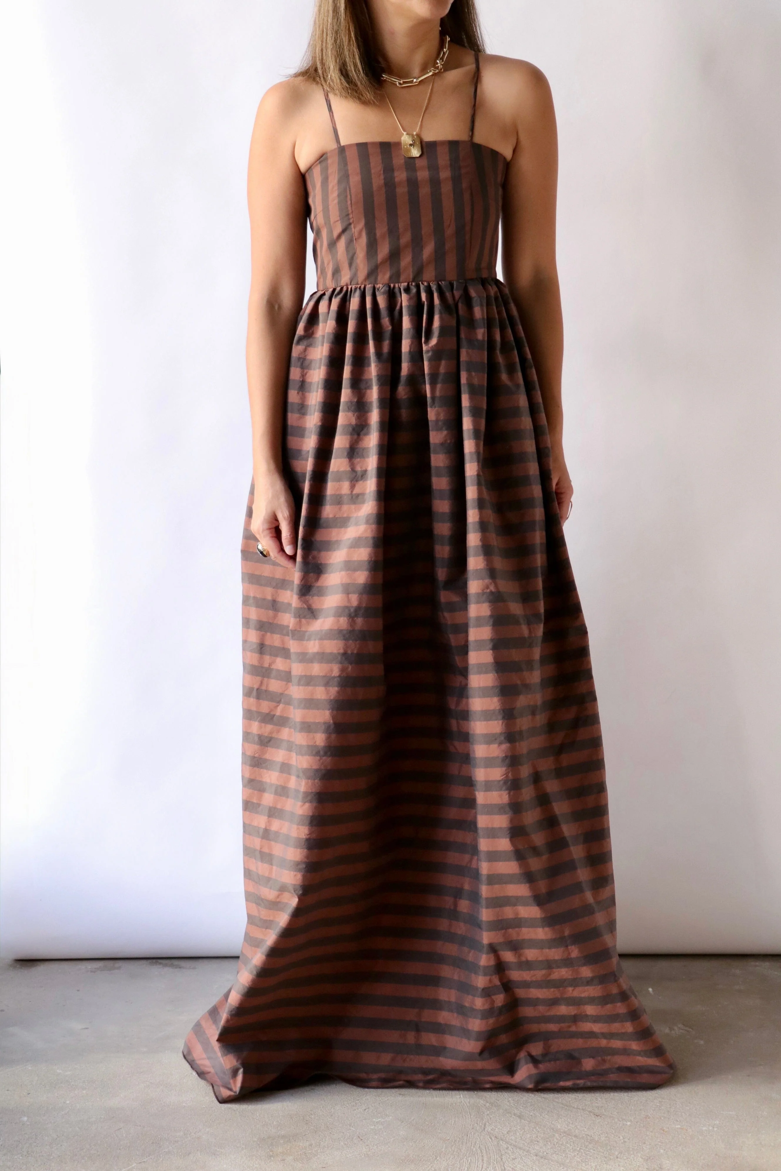 Hache Capital Dress in Brown Stripe - Image 3