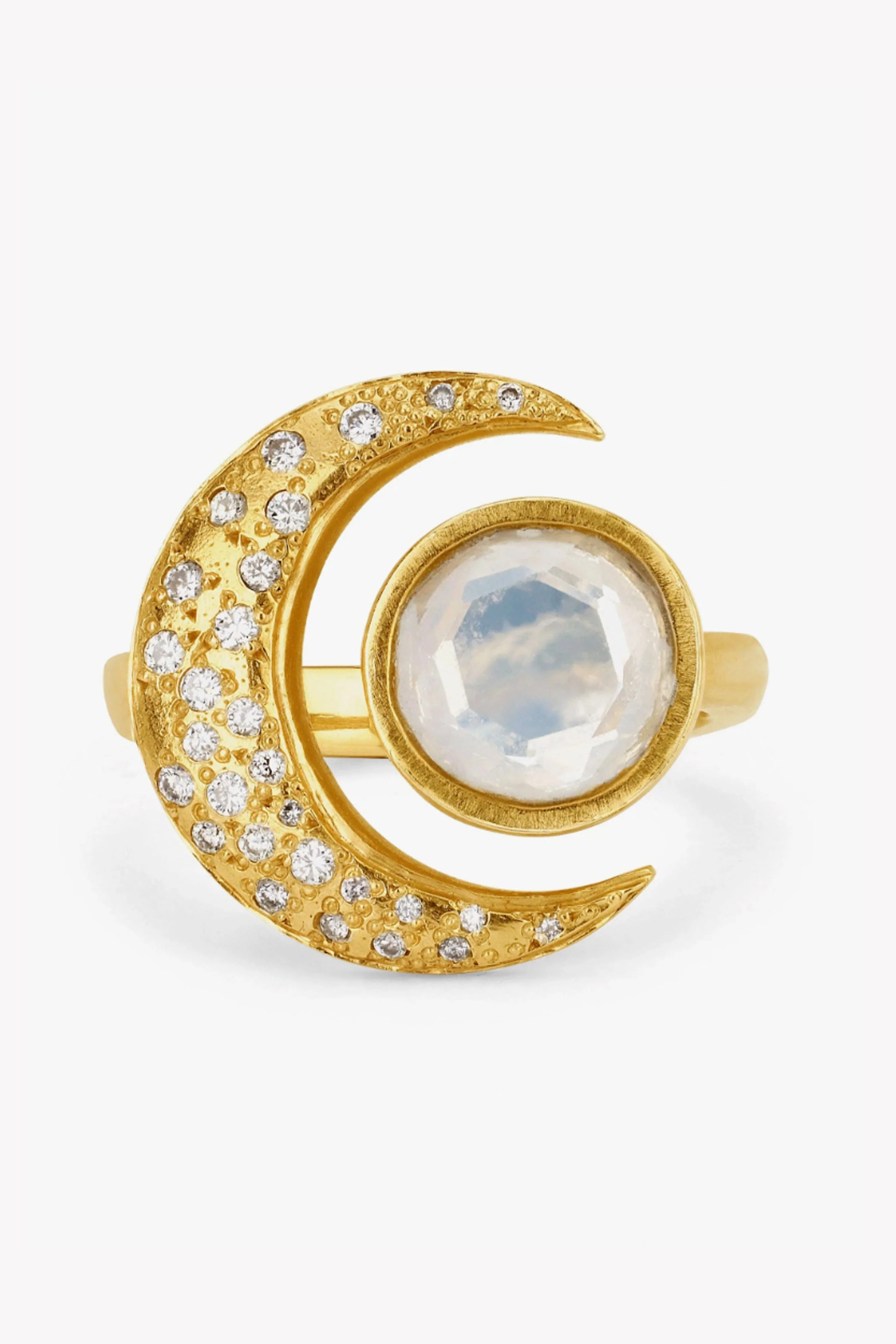 Logan Hollowell Queen Moonstone Crescent Ring with Sprinkled Diamonds - Image 3
