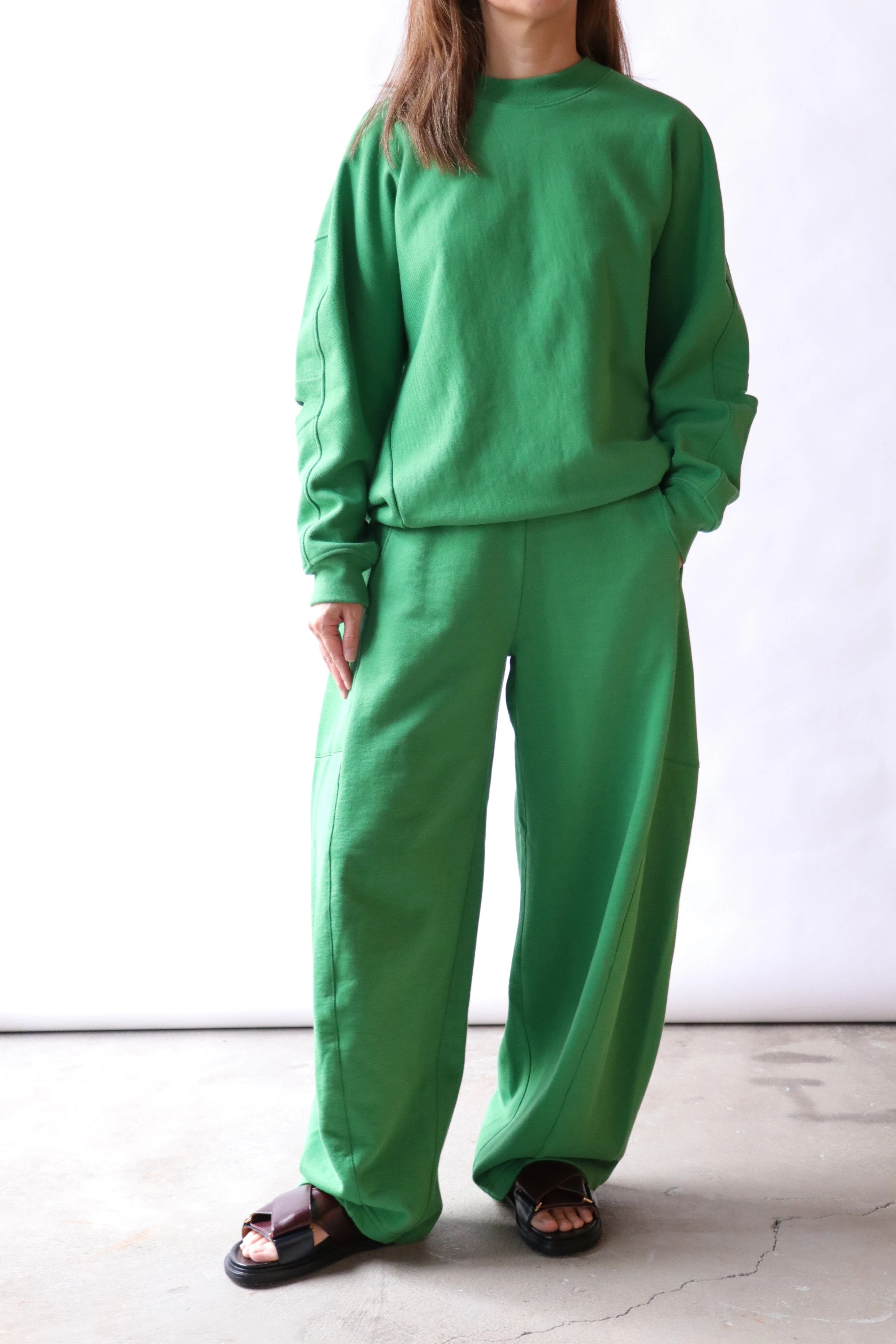 Tibi Cocoon Crewneck Sweatshirt in Green - Image 3