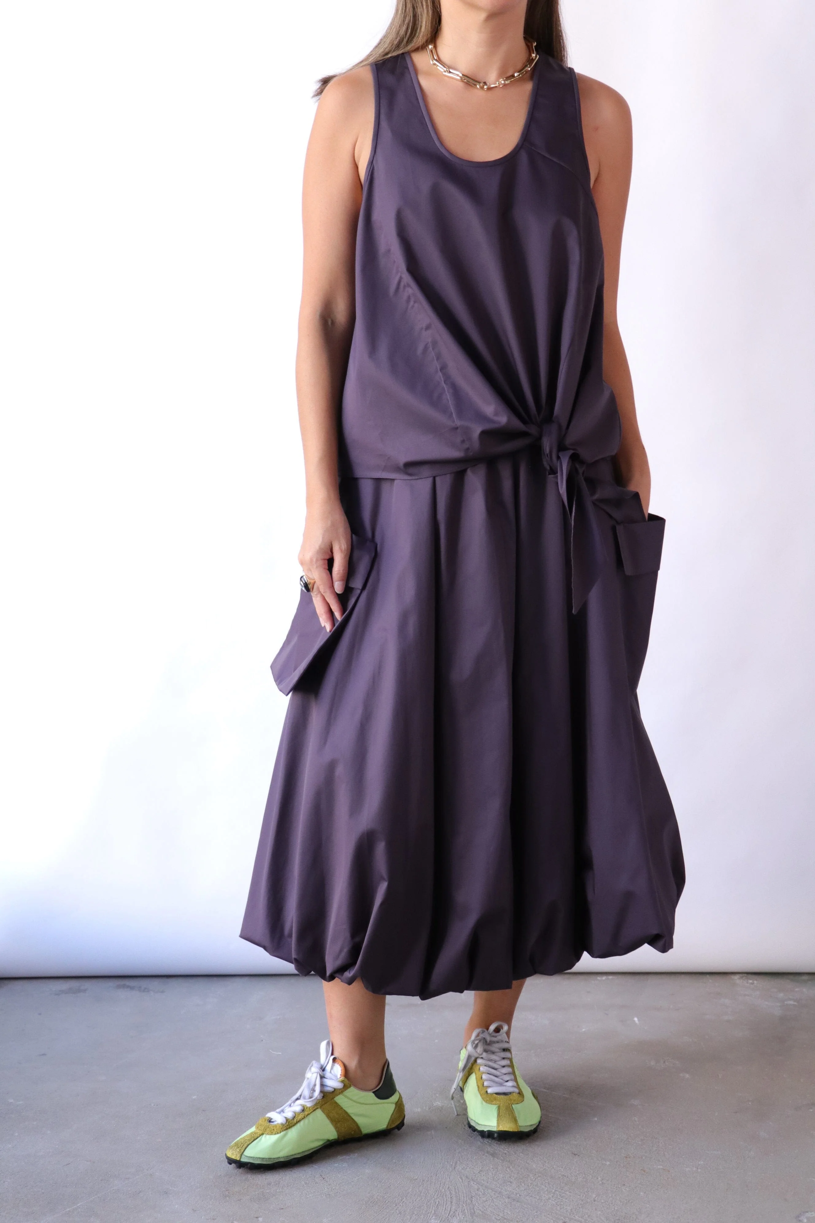 Tibi Eco Poplin Tie Front Top in Eggplant - Image 3