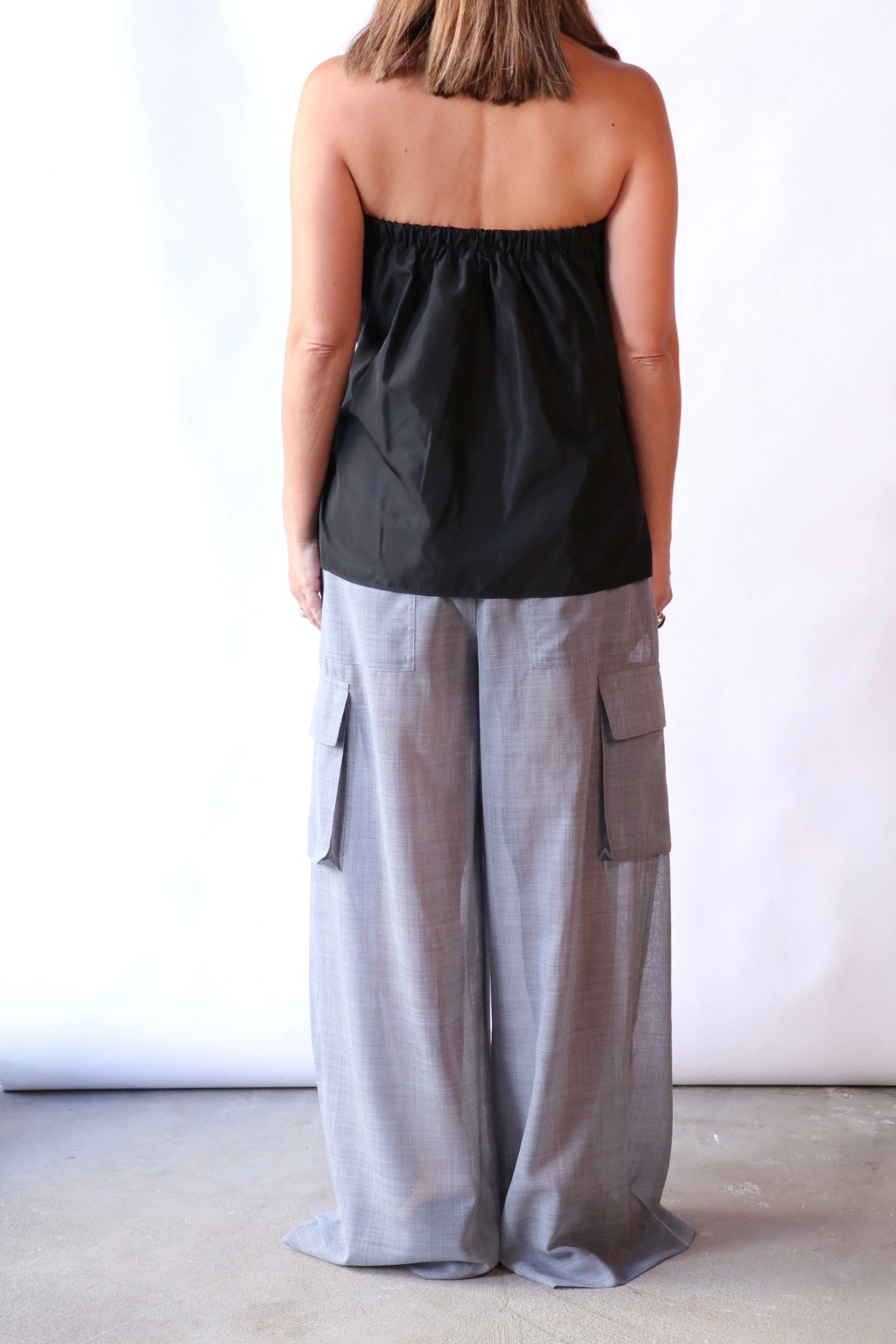 Tibi Italian Sporty Nylon Strapless Top in Black - Image 3