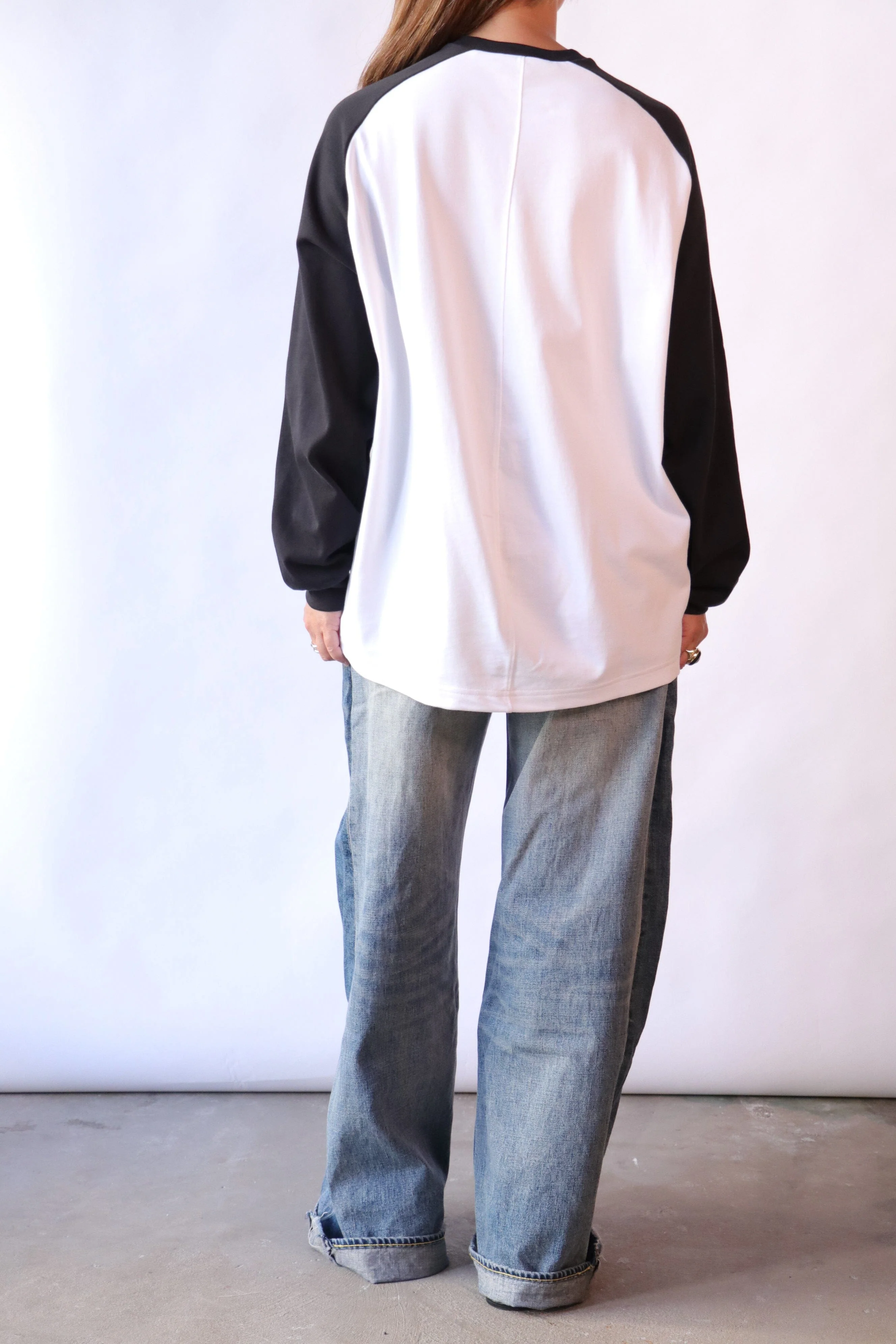 Tibi Perfect T Sculpted Baseball T in Black/White Multi - Image 3