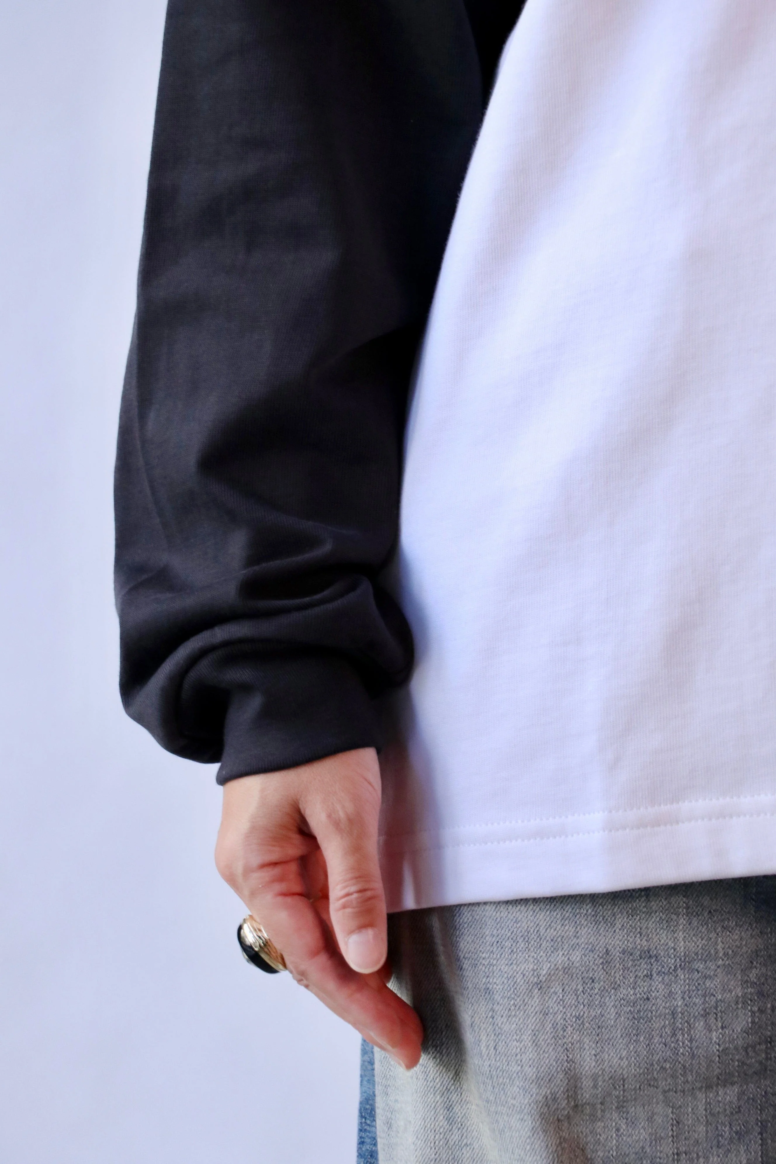 Tibi Perfect T Sculpted Baseball T in Black/White Multi - Image 4