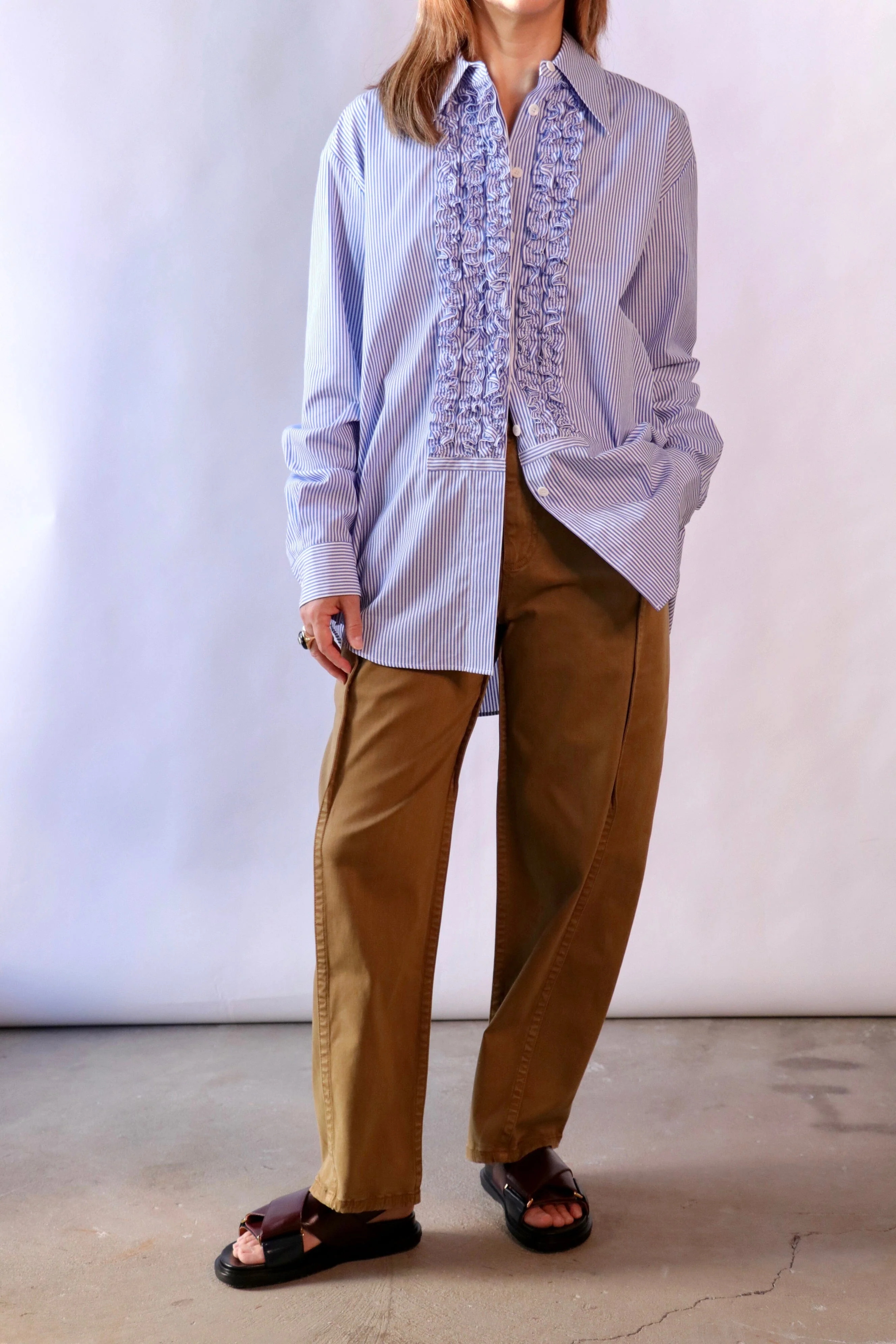 Tibi Striped Shirting Easy Tuxedo Shirt in Blue Multi - Image 3