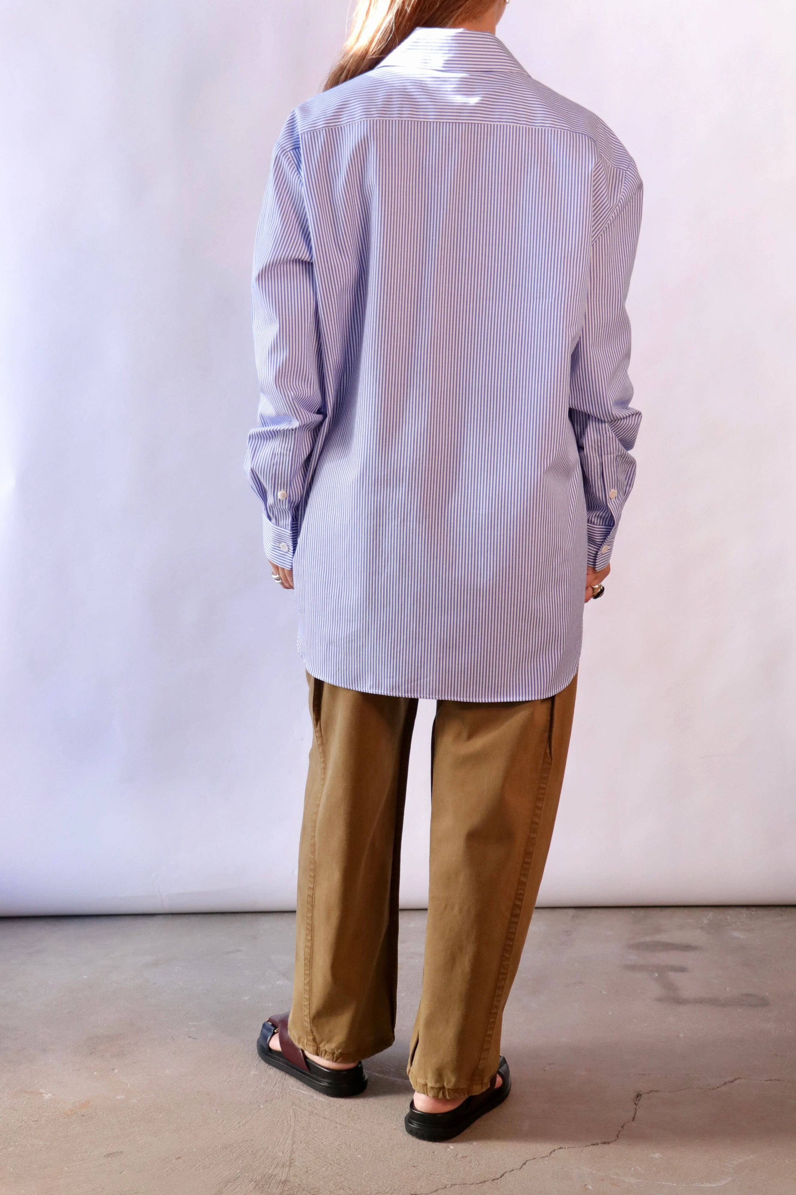 Tibi Striped Shirting Easy Tuxedo Shirt in Blue Multi - Image 4